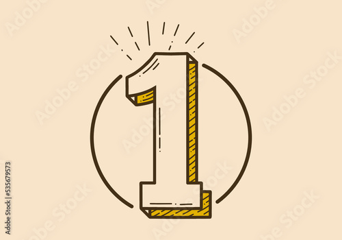 Vintage style illustration of a number one in circle