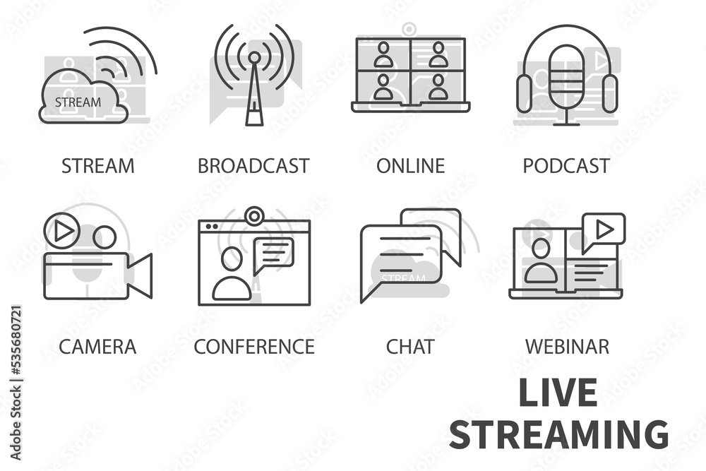 live streaming icons set . live streaming pack symbol vector elements for infographic web live streaming icons set . live streaming pack symbol vector elements for infographic web