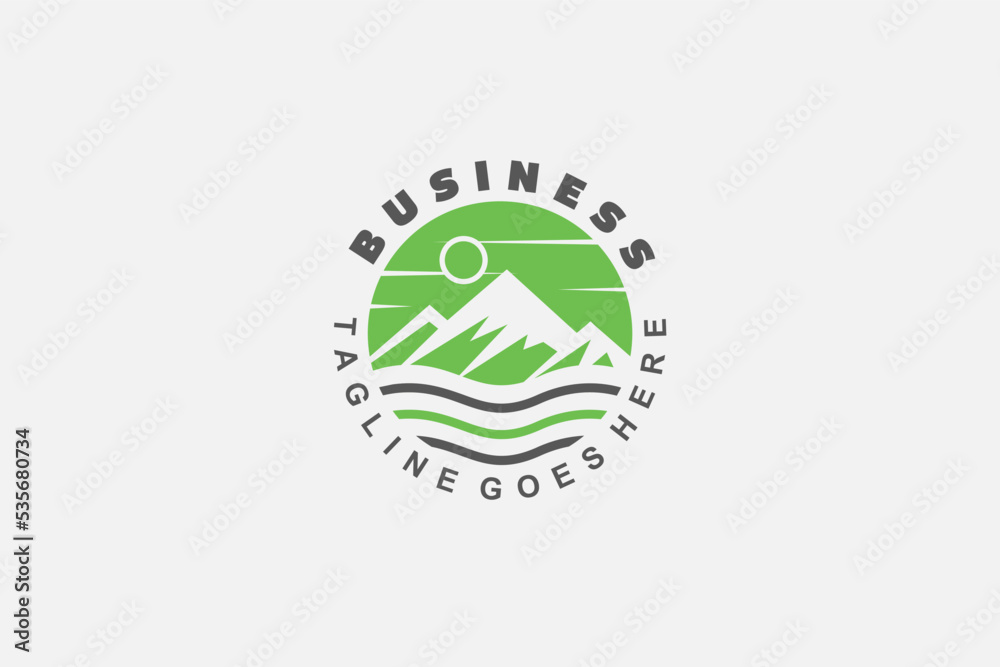 Illustration vector graphic of mountain and ocean or lake. Good for logo