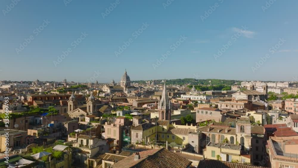Top down panning shot of narrow streets and blocks of buildings in historic city centre at twilight. Rome, Italy Top down panning shot of narrow streets and blocks of buildings in historic city centre at twilight. Rome, Italy