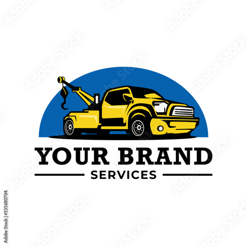 Truck towing logo template. Suitable logo for business related to automotive service business industry