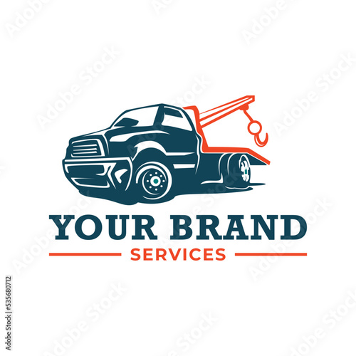 Truck towing logo template. Suitable logo for business related to automotive service business industry