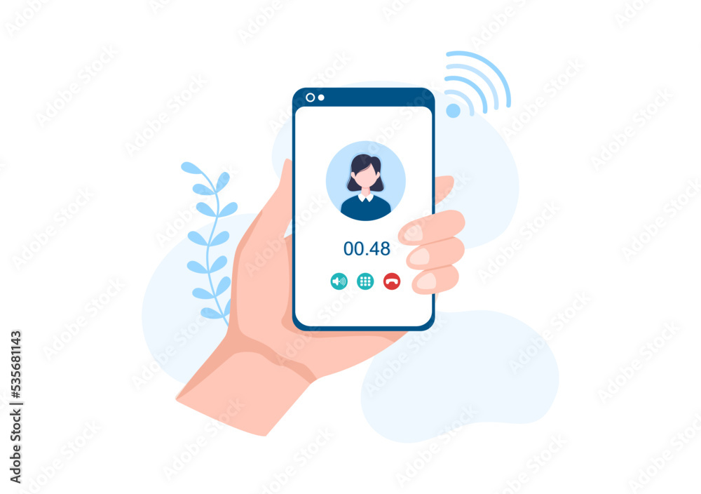VOIP or Voice Over Internet Protocol with Telephony Scheme Technology and Network Phone Call Software in Template Hand Drawn Cartoon Flat Illustration