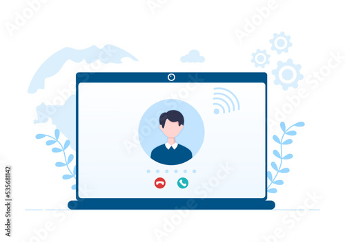 VOIP or Voice Over Internet Protocol with Telephony Scheme Technology and Network Phone Call Software in Template Hand Drawn Cartoon Flat Illustration