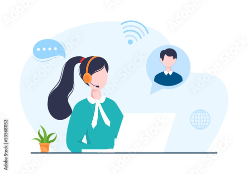 VOIP or Voice Over Internet Protocol with Telephony Scheme Technology and Network Phone Call Software in Template Hand Drawn Cartoon Flat Illustration