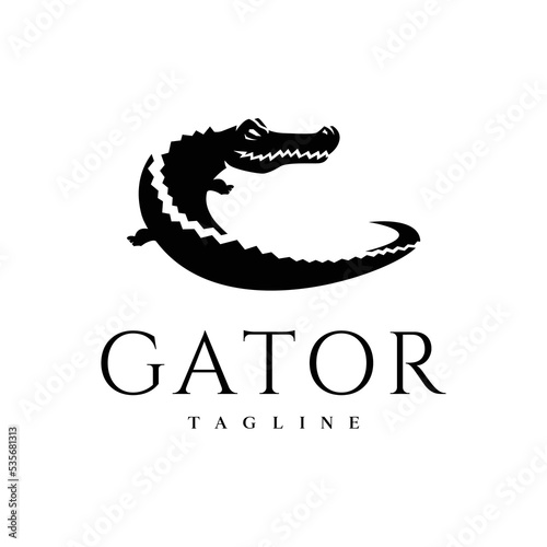 vector of crocodile roaring mascot black silhouette logo icon illustration design white background
