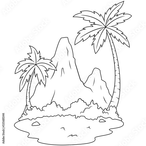 hand drawn of Volcano mountain  line art  