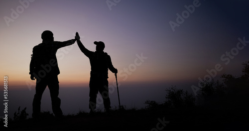 Silhouette of Teamwork helping hand trust help