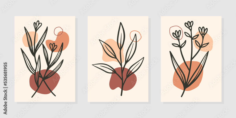 Set of hand drawn floral botanical wall art Set of hand drawn floral botanical wall art