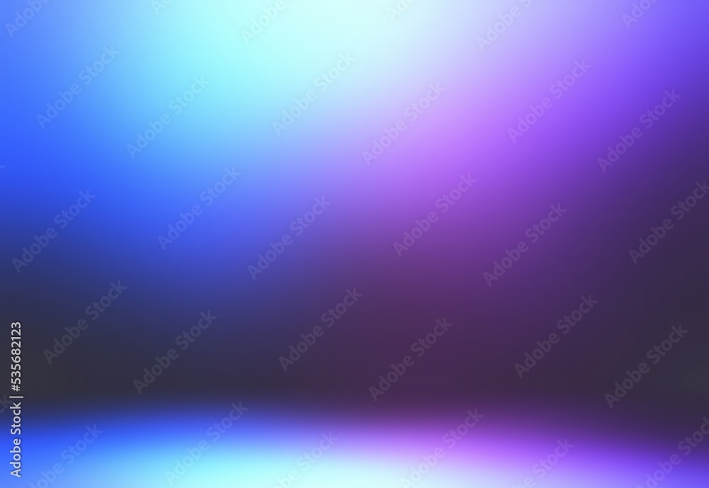 Night diffused light illuminated empty room 3d render deep blue violet gradient. Polished wall and floor texture.