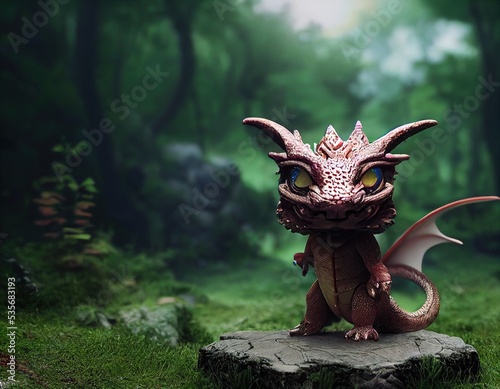 An adorable 3D rendered dragon - this kawaii chibi fantasy reptile is kid-friendly and cute © Brian