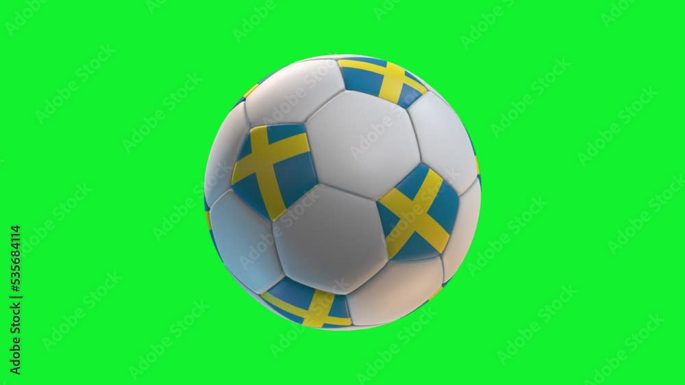 Soccer ball with flag Sweden, on green screen background loop alpha. 3D Rendering Soccer ball with flag Sweden, on green screen background loop alpha. 3D Rendering