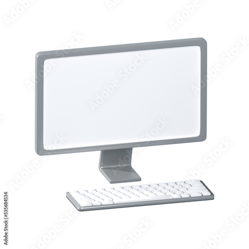 3d Rendering of blank monitor and keyboard object isolated on white.