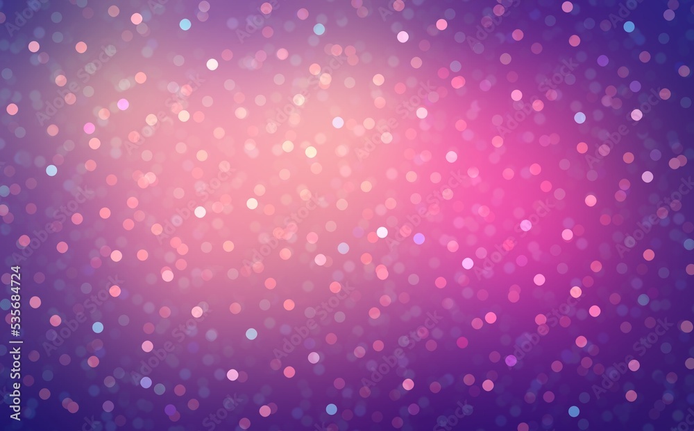 Christmas glittering bokeh toned violet magenta purple background with shadow vignette. Shiny confetti airy backdrop for winter holidays design.
