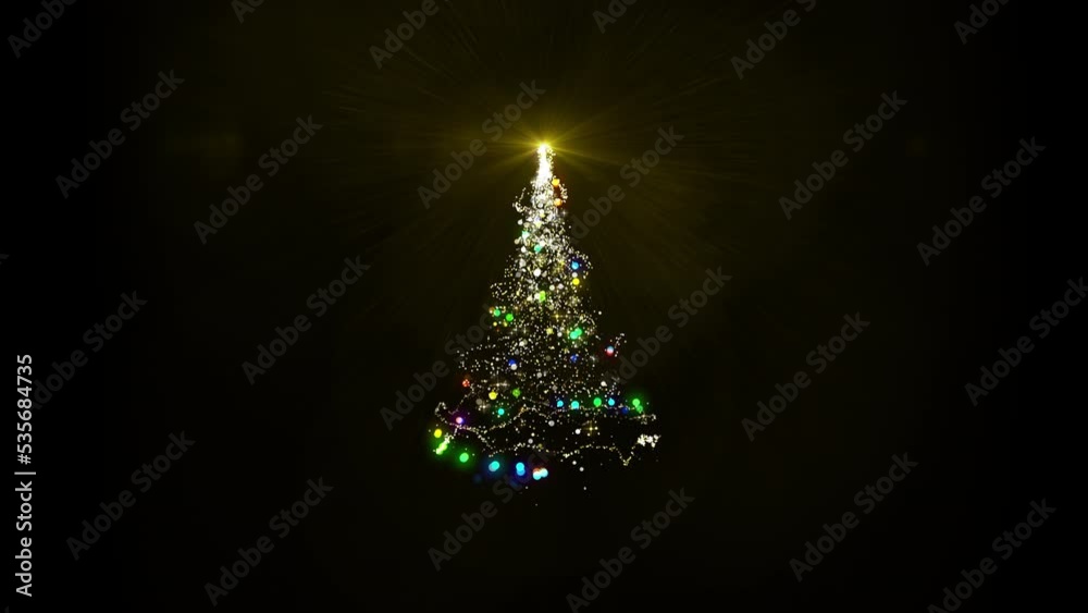 Magic christmas tree lights with alpha and looped for decoration or overlay.