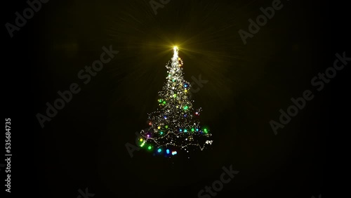 Magic christmas tree lights with alpha and looped for decoration or overlay.