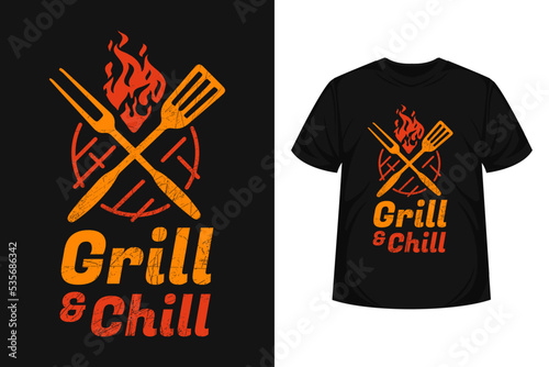 Grill Chill modern typography lettering t-shirt or poster design. Vector illustration inspiration quote for business, print and advertising.