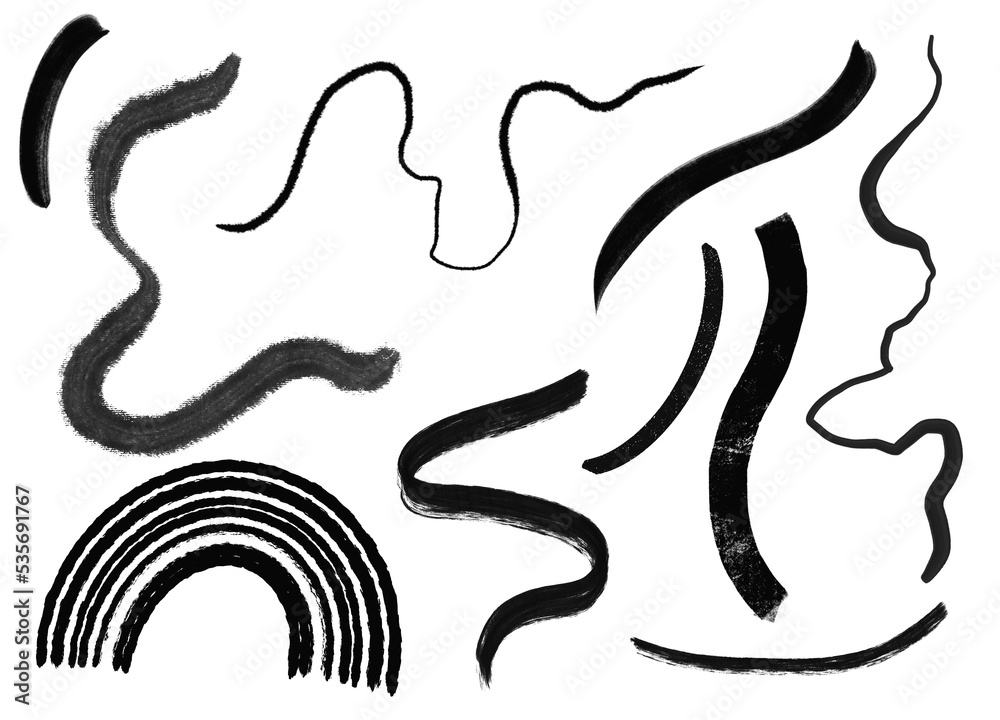 Black Lines Decorative Curves Minimalist Graphic Elements PNG Set Textured Illustration Black Lines Decorative Curves Minimalist Graphic Elements PNG Set Textured Illustration