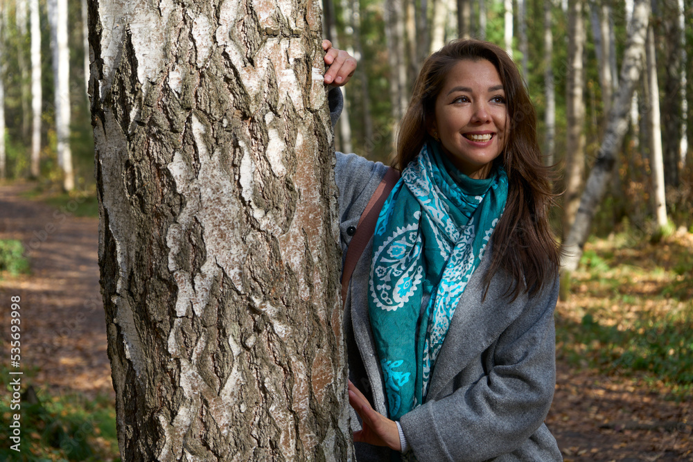 Portrait of beautiful woman in autumn forest Portrait of beautiful woman in autumn forest