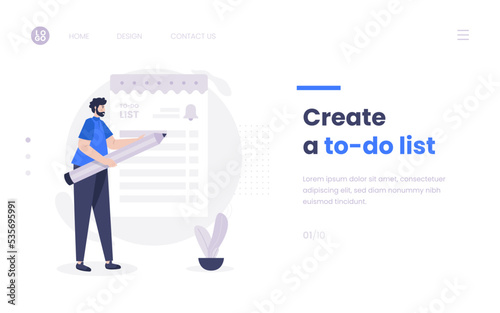 A man creates to do list plan task illustration on web banner template