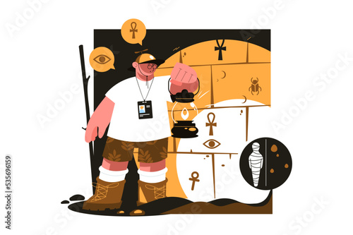 Guy in ancient tomb or sepulcher with treasures