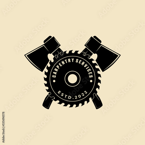 Woodworking ax logo design template vector design template	