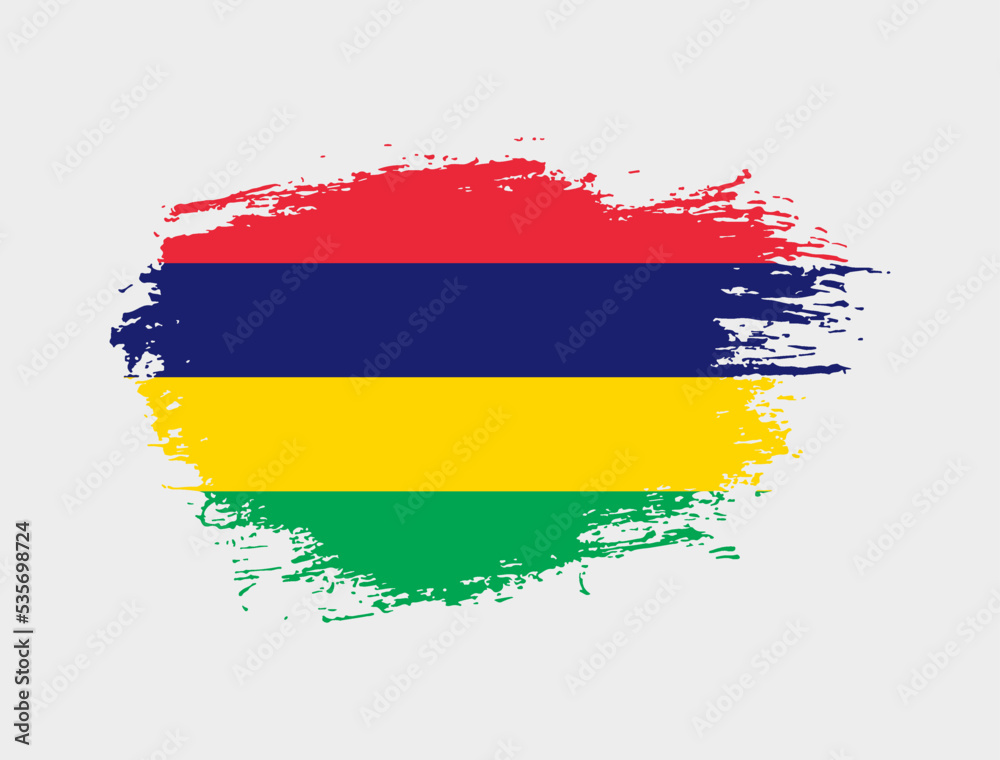 Obraz premium Classic brush stroke painted national Mauritius country flag illustration