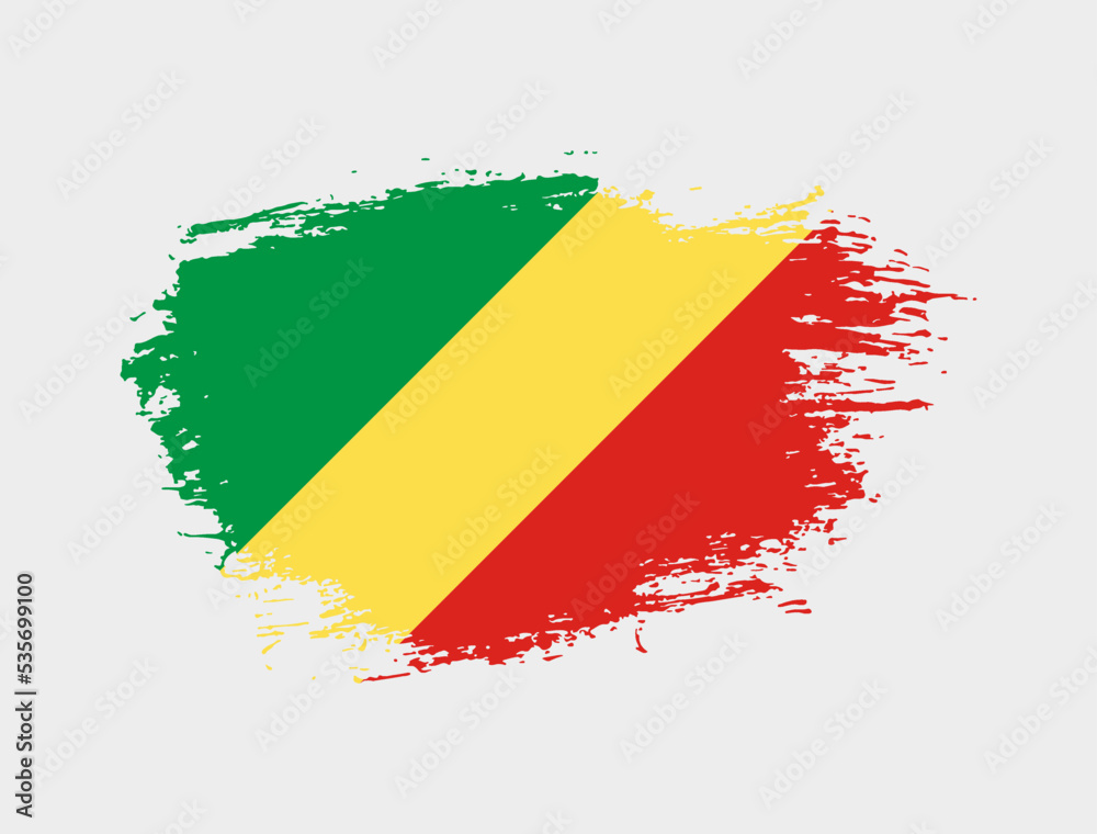 Obraz premium Classic brush stroke painted national Republic of the Congo country flag illustration