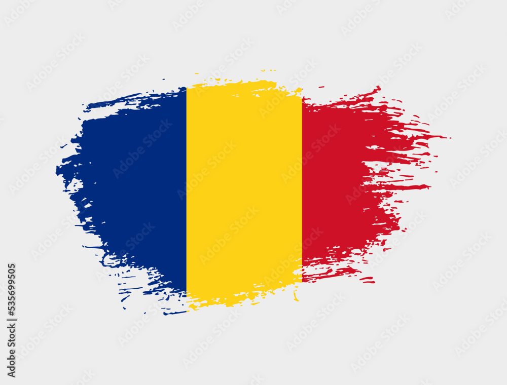Fototapeta premium Classic brush stroke painted national Romania country flag illustration