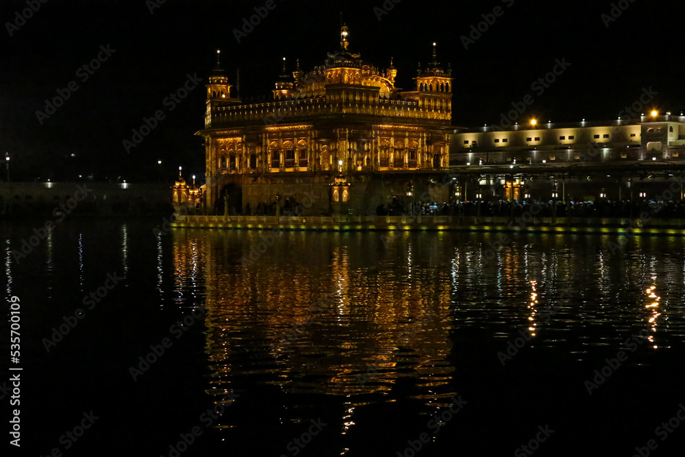 night view of Golden Temple Shri Darbar Sahib Amritsar reflection pray calm peace