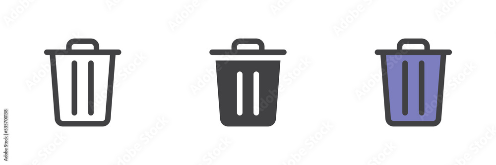 Trash bin different style icon set Trash bin different style icon set