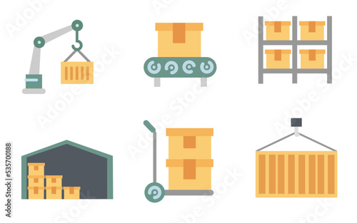Transportation and delivery warehouse icons. flat vector illustration.