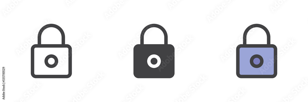 Locked padlock different style icon set Locked padlock different style icon set