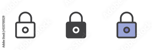 Locked padlock different style icon set