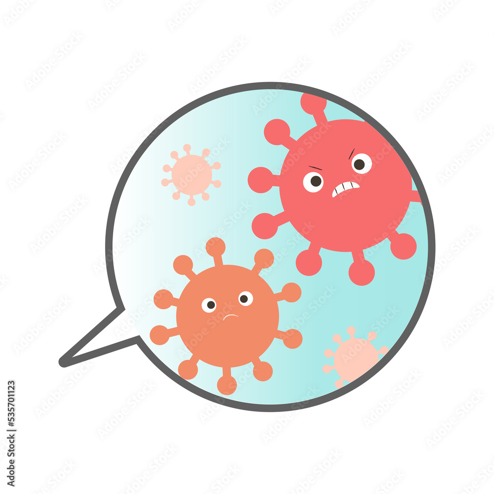Fototapeta premium 吹き出しとウイルスのキャラクター