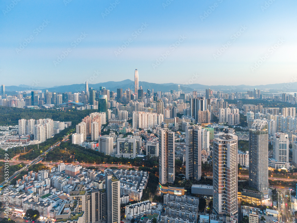 Aerial photo of Futian City, Shenzhen, Guangdong, China