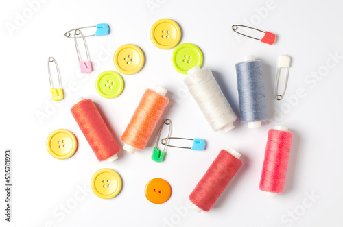Accessories for sewing on a white background. Closeup.