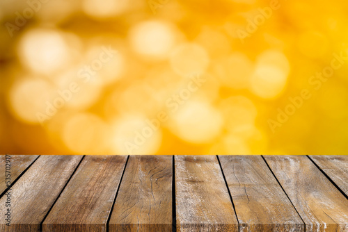 Empty of wooden table top with bokeh background. For montage product display or design key visual layouts.