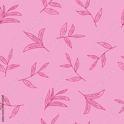 tea leaves seamless pattern hand drawn in doodle style. vector, minimalism, monochrome, scandinavian. wallpaper, wrapping paper, textiles, background.