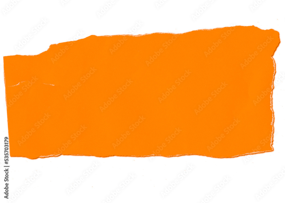 orange paper note mockup ripped piece on white background