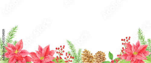 Poinsettia frame of Christmas image drawn in watercolor