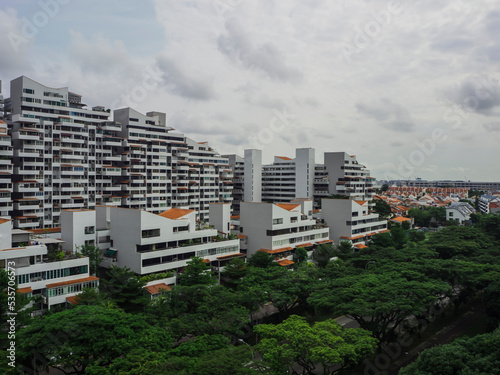 Cityscape view of Bedok, a residential neighbourhood in Singapore. A mix of luxury condominiums, landed properties and public residential homes in Singapore. photo
