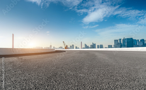 Road and modern city buildings landscape skyline