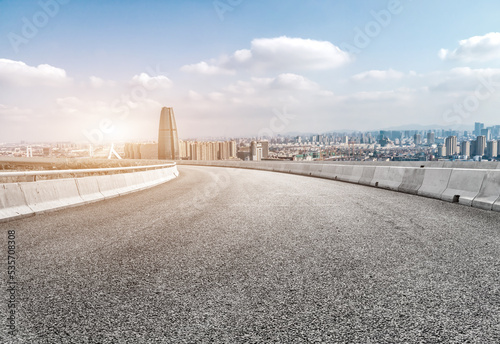 Road and modern city buildings landscape skyline