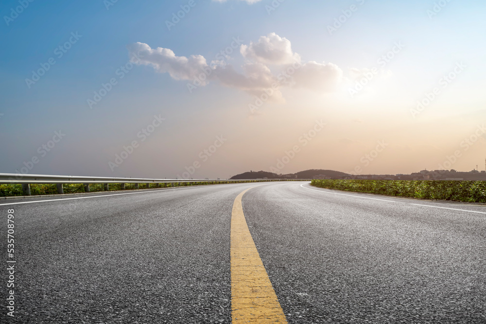 Road and modern city buildings landscape skyline Road and modern city buildings landscape skyline