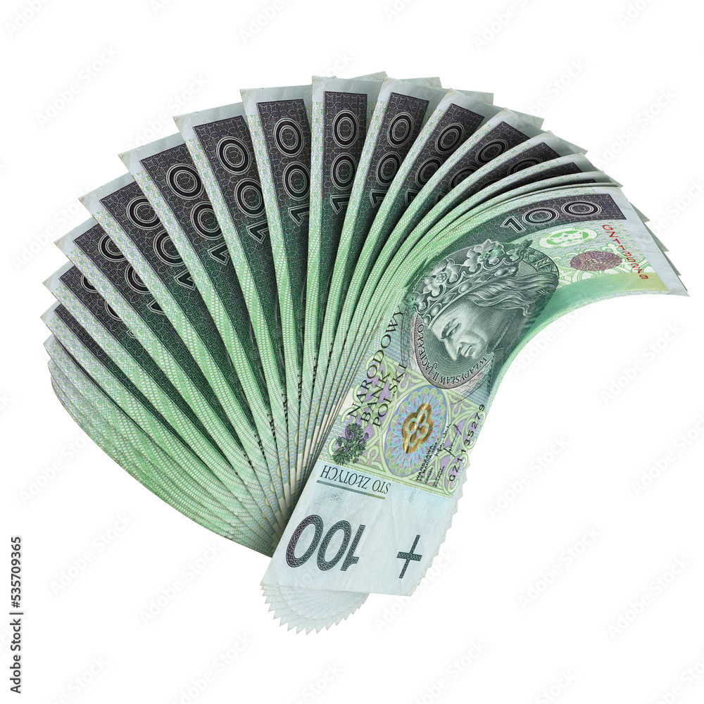 Wachlarz banknotów 100 Złotych Polskich