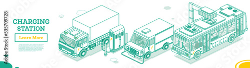 Electromobile Charging Station. Truck, Van and Bus. Eco Transport. Green Energy.