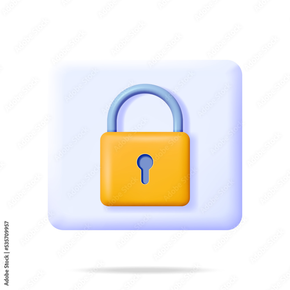 3D Orange Padlock Button Isolated on White. Render Pad Lock Icon with Keyhole. Concept of Security, Protection and Confidentiality. Safety, Encryption and Privacy. Vector Illustration 3D Orange Padlock Button Isolated on White. Render Pad Lock Icon with Keyhole. Concept of Security, Protection and Confidentiality. Safety, Encryption and Privacy. Vector Illustration
