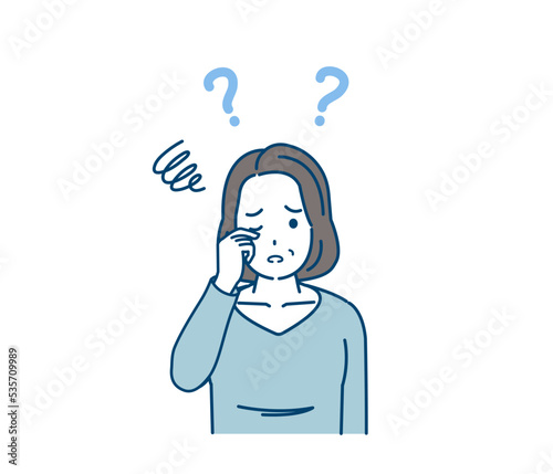 視力が悪くなる中年の女性　視えない　眼　老眼　視界がぼやける　症状　イラスト
