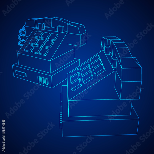 Old retro landline telephone. Wireframe vector
